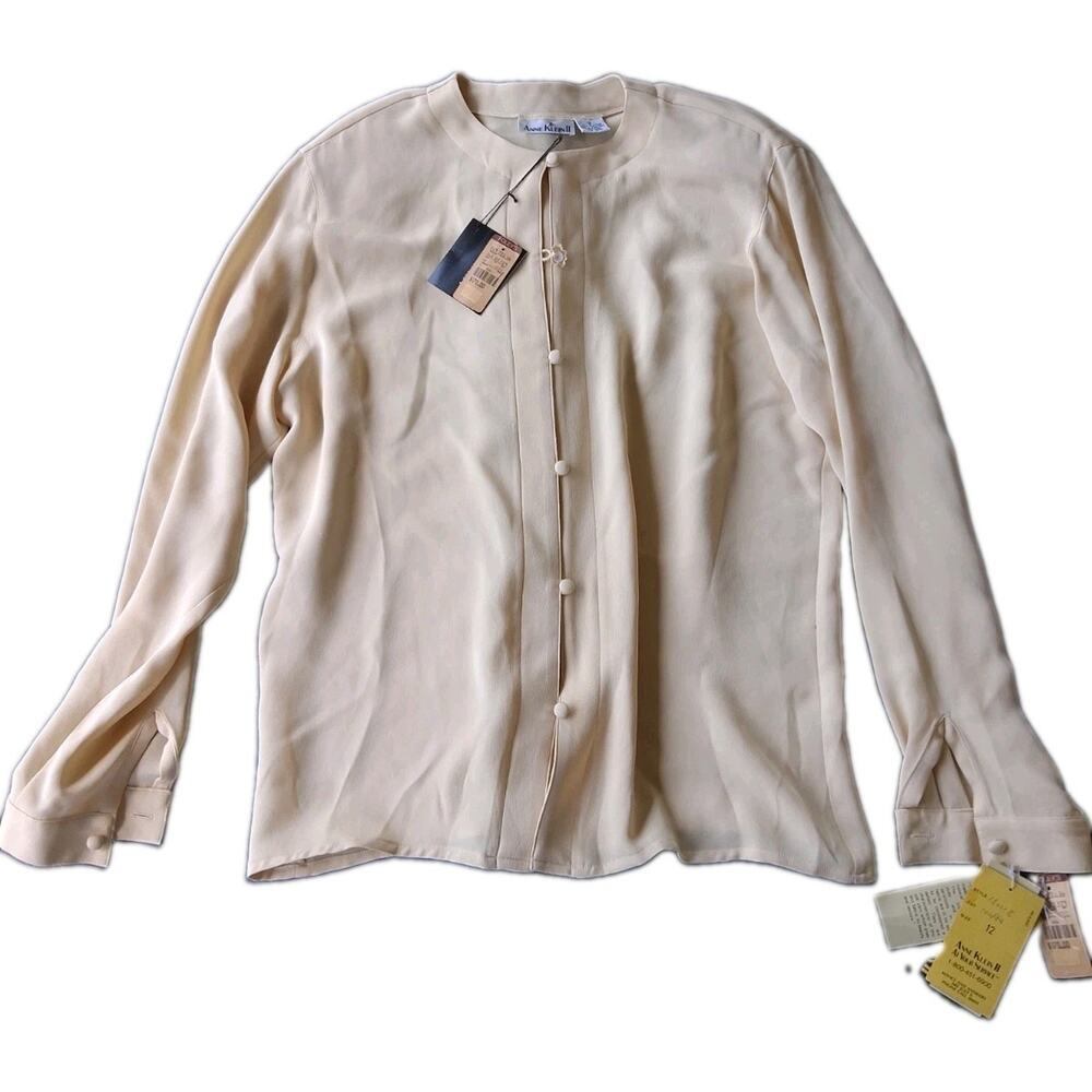 NWT Vintage Anne Klein II 100% Silk Cream Long Sleeve Button Down Blouse Size 12 - Picture 6 of 10